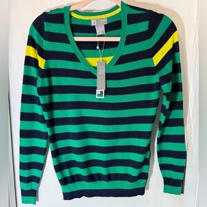 JC Penney women's V-neck striped cashmere blend pullover sweater